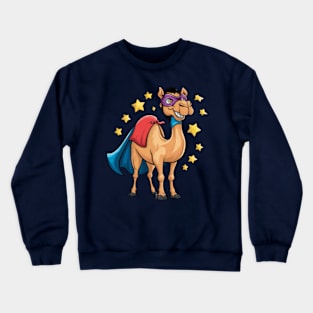 Creative and humorous vector print of a Bactrian camel, wearing a superhero cape and mask, standing confidently with a cheerful smile. (2) Crewneck Sweatshirt